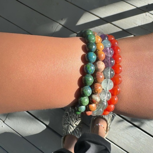 Fluorite Adjustable Gemstone Bead Bracelet 8mm - Picture 2 of 5